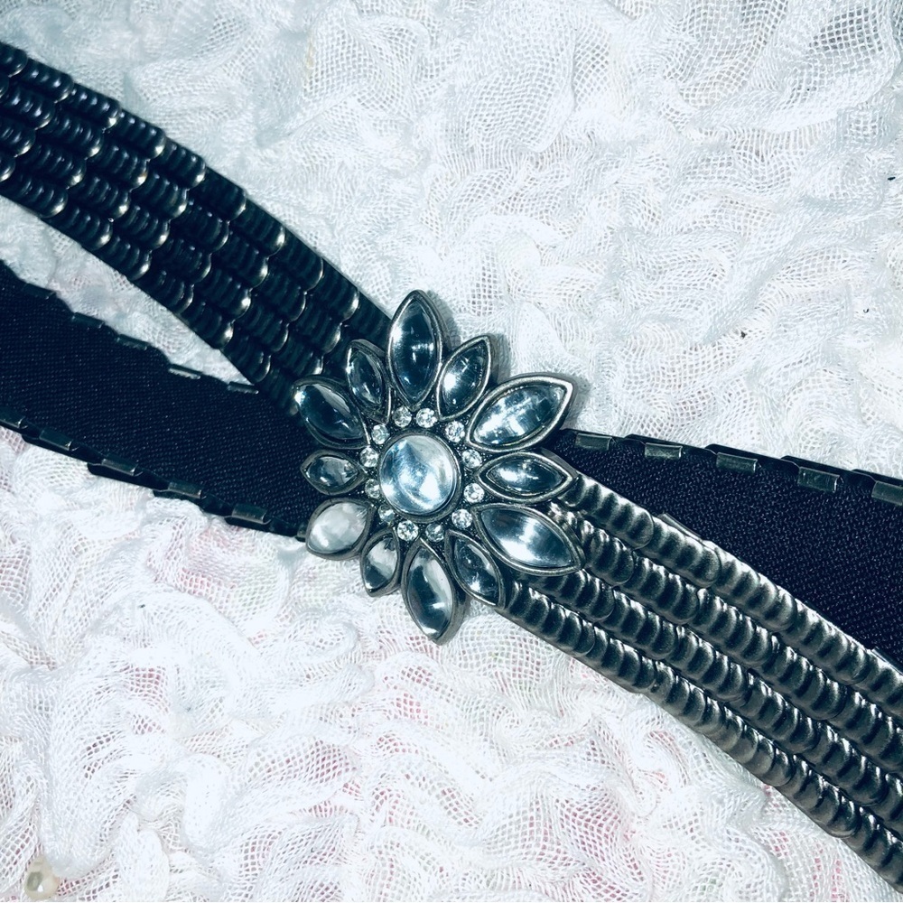 Sophisticated Black and Silver fish scale style. Bohemian style belt with bling